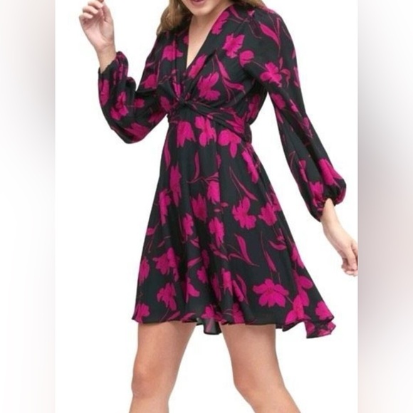 NWT Banana Republic 6P dress, black and pink floral - Picture 1 of 8